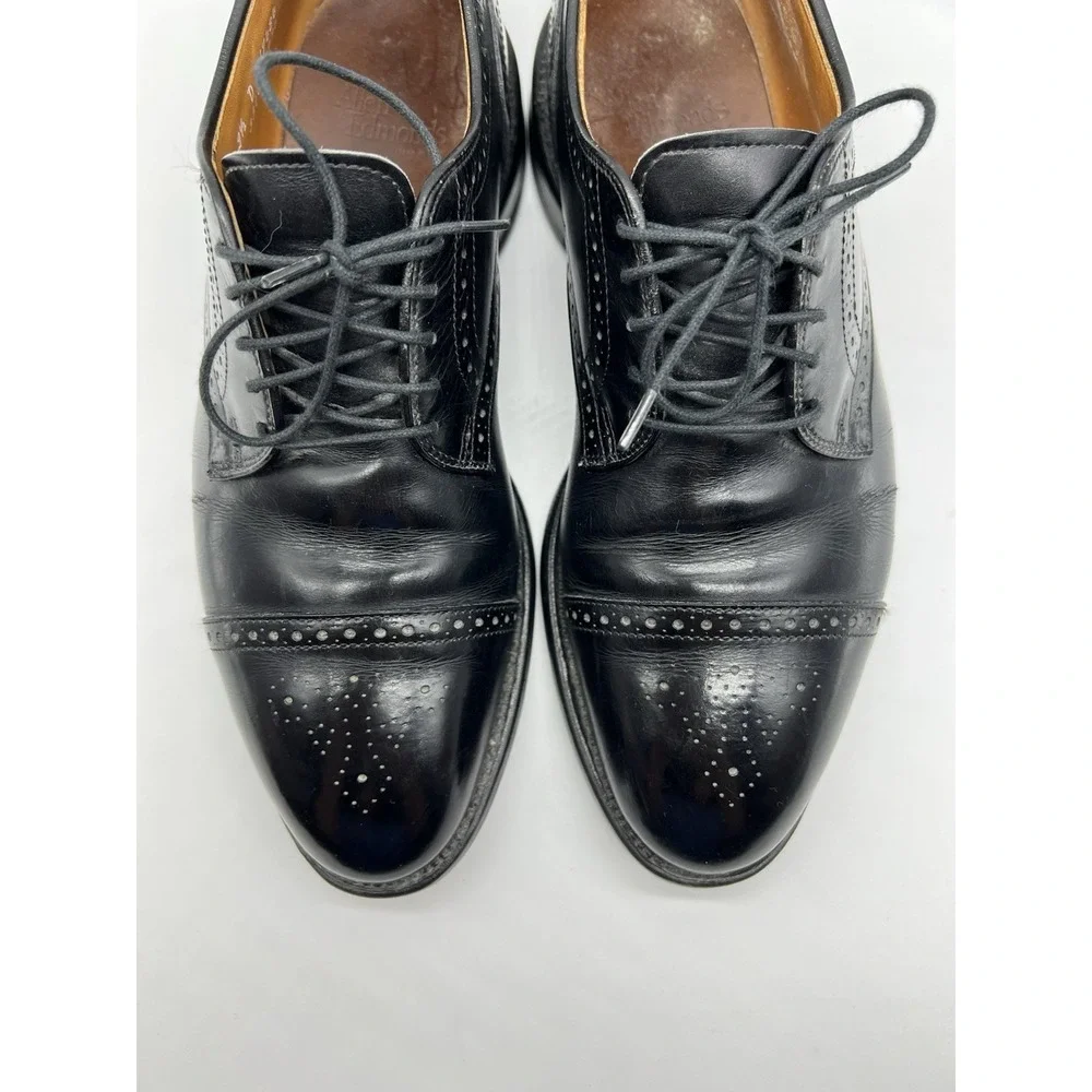 Allen Edmonds Colton Black Leather Medallion Cap Toe Oxfords‎ USA Men's Size 9.5
